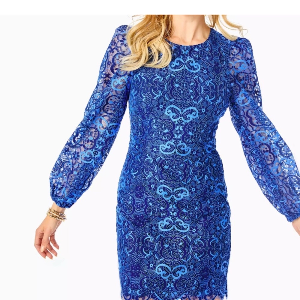 Lilly Pulitzer Georgia Blue Lace Dress two tone carnival lace size 00 nwt
